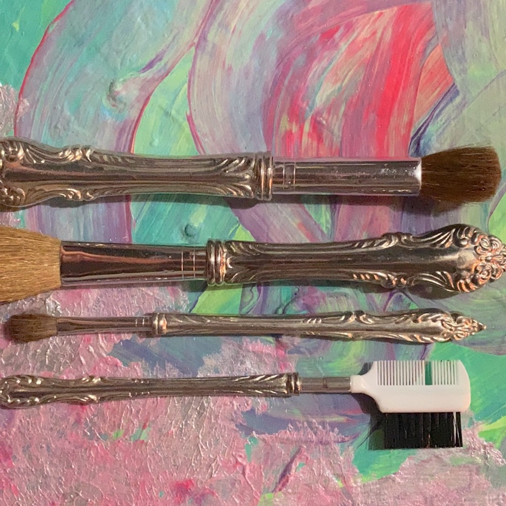 Vintage sterling silver silverwear makeup brushes